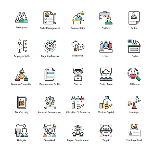 İş yönetimi düz simgeler toplama 