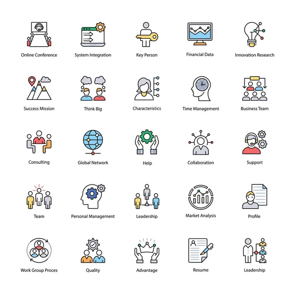 İş yönetimi düz simgeler kümesi 