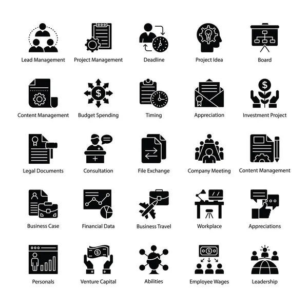 Icone Del Glifo Della Gestione Aziendale — Vettoriale Stock