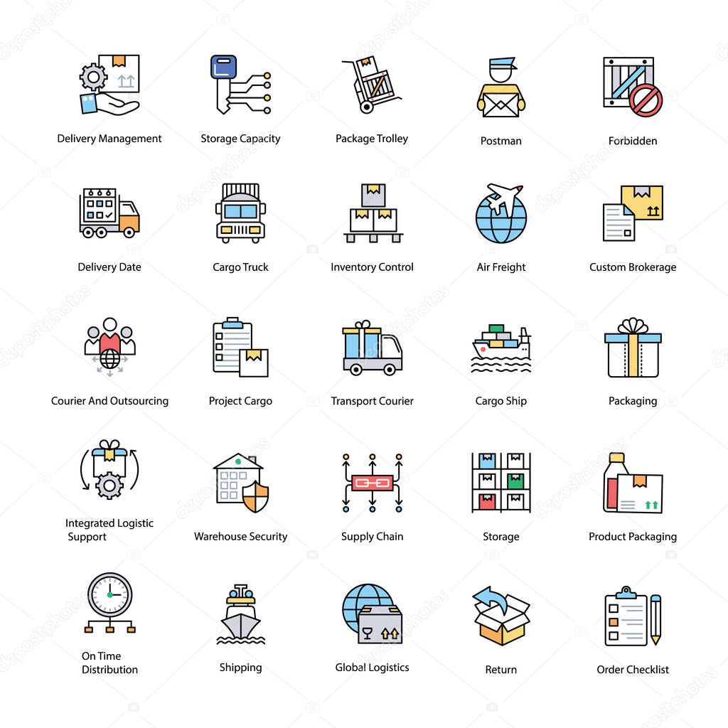 Flat Icons of Logistics Delivery