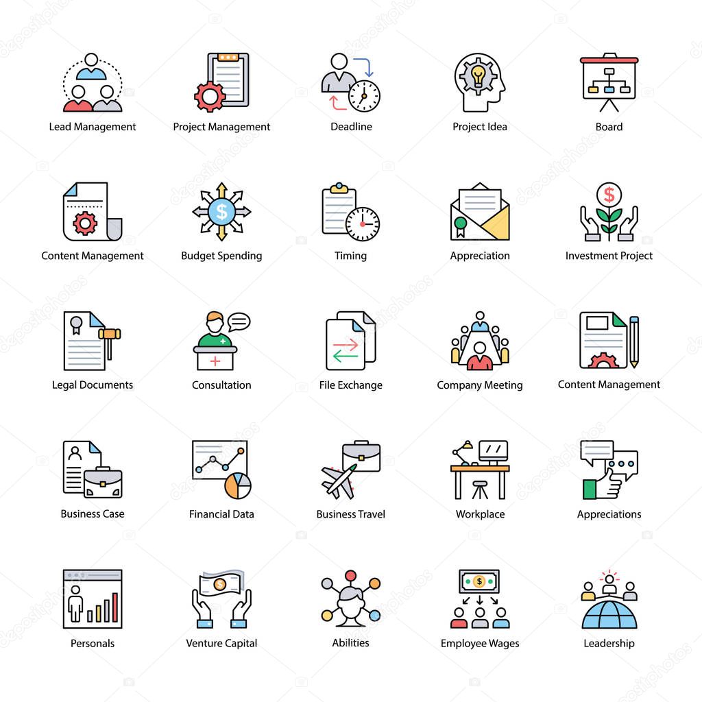 Flat Icons of Business Management 
