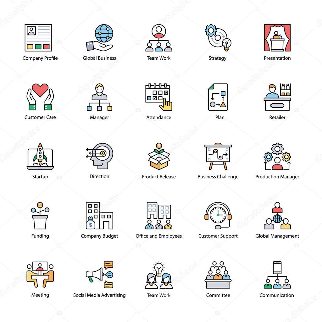 Business Management Flat Icons Pack 