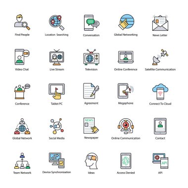 Ağ düz Vector Icons Set