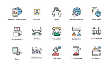 Renkli ağ ve iletişim simgeleri 