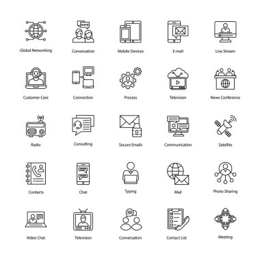 Ağ ve iletişim hattı vektör simgeleri 