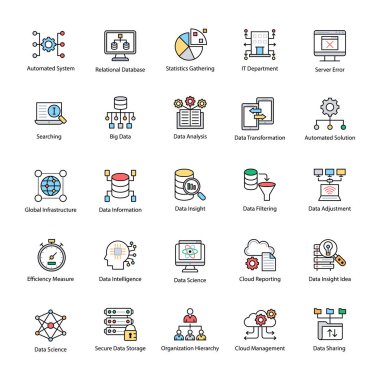 Paket veri bilim düz vektör simgeler