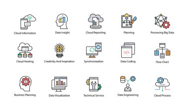 Veri bilim renkli vektör Icons Set