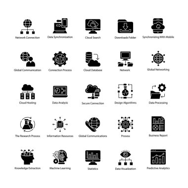 Veri bilim glif vektör simgeler koleksiyonu