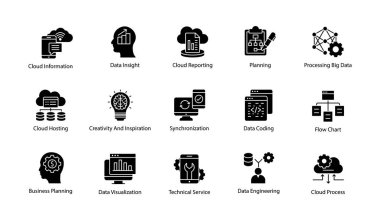 Veri bilim katı vektör simgeler kümesi