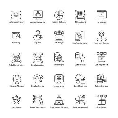 Paket veri bilim çizgi vektör simgeler