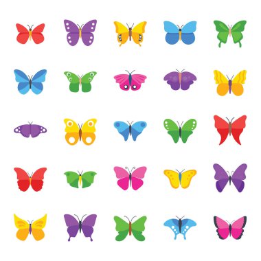 Kelebek tam tür düz simgeler