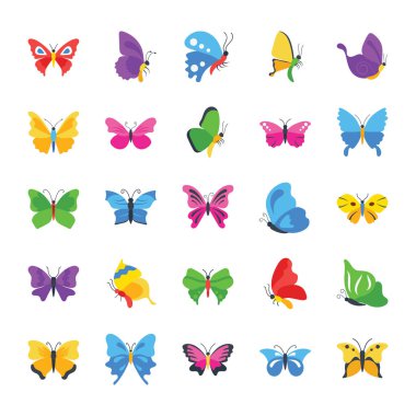 Kelebek nadir türler düz simgeler