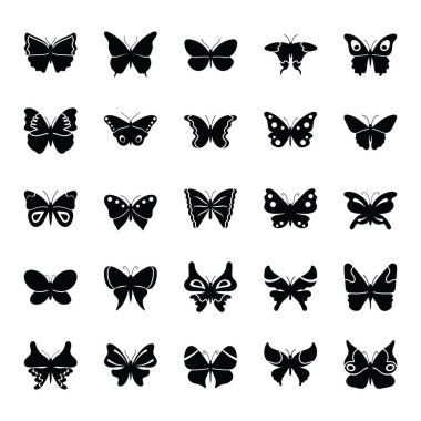 Kelebek ünlü türler glif simgeler