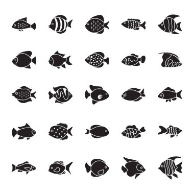 Balıklar glif Vector Icons Set