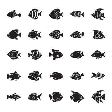 Fishes Glyph Vector Icons Set clipart