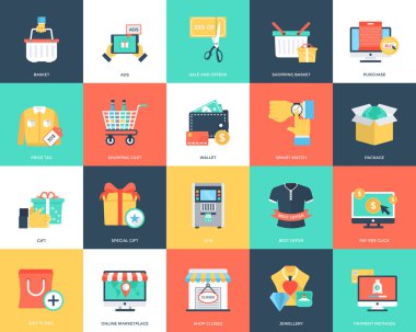 Alışveriş ve ticaret daire simgeleri ayarlandı