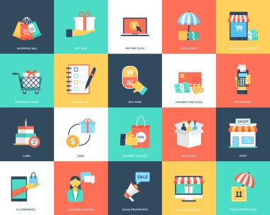 Alışveriş düz Vector Icons Set