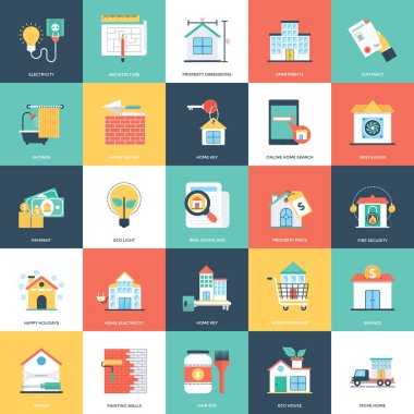 Emlak düz Vector Icons Set