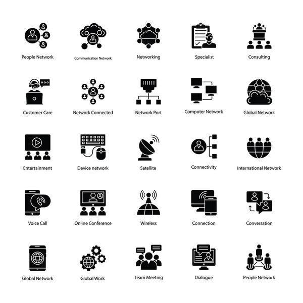 Ağ ve iletişim katı vektör simgeler 