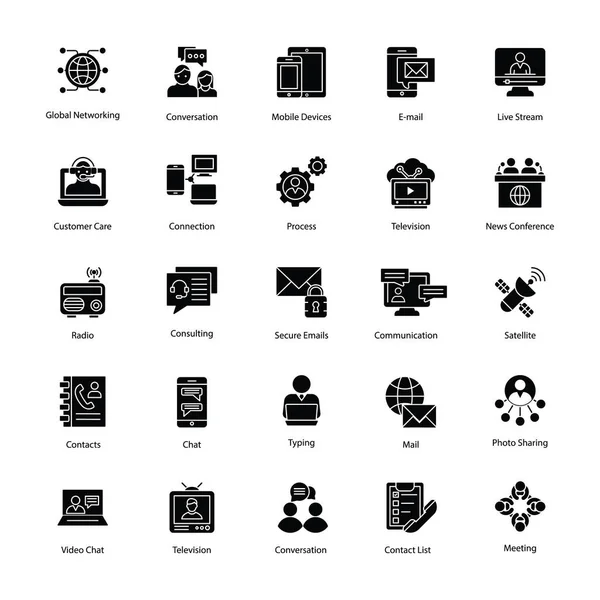 Sieć Komunikacja Glifów Wektor Ikony — Wektor stockowy