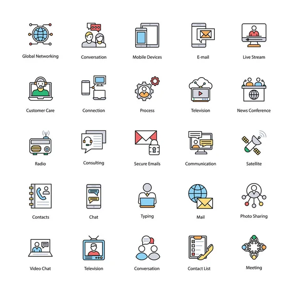 Red Comunicación Iconos Vectores Planos — Vector de stock