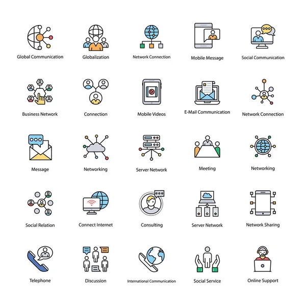 Renkli ağ ve iletişim vektörler kümesi