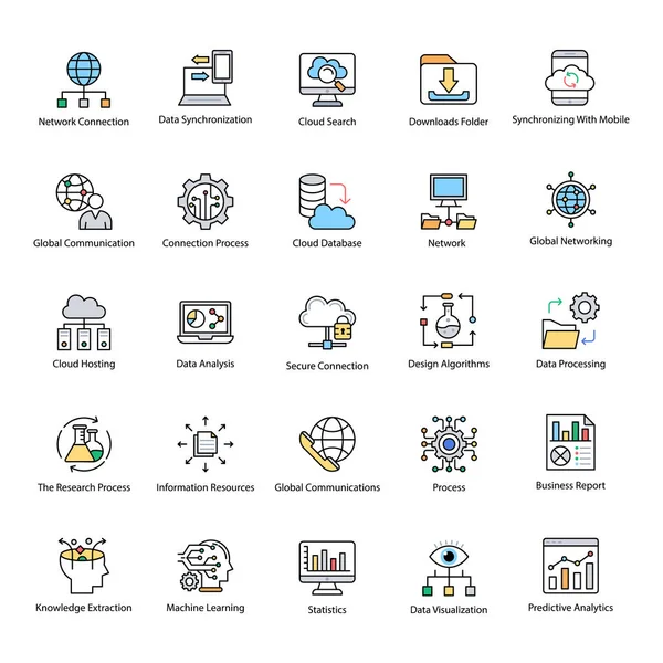 Veri bilim düz vektör simgeler koleksiyonu