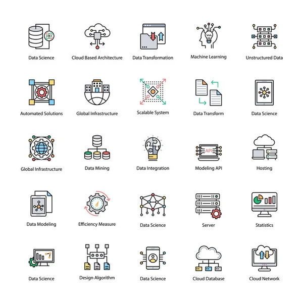 Veri bilim düz vektör simge kümesi
