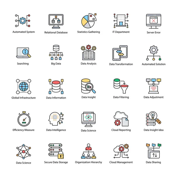 Paket veri bilim düz vektör simgeler