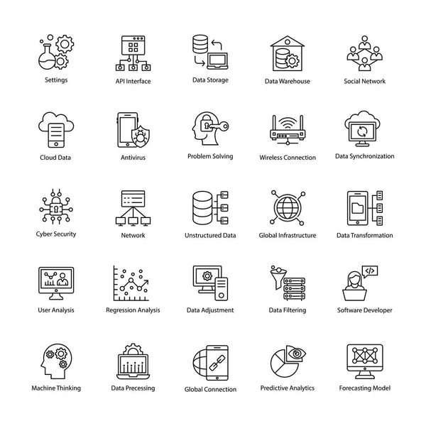 Data Science Lijn Vector Icons — Stockvector