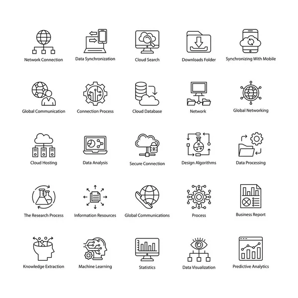 Raccolta Icone Vettoriali Della Linea Scienza Dei Dati — Vettoriale Stock