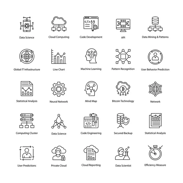 Conjunto Iconos Vectoriales Línea Ciencia Datos — Archivo Imágenes Vectoriales