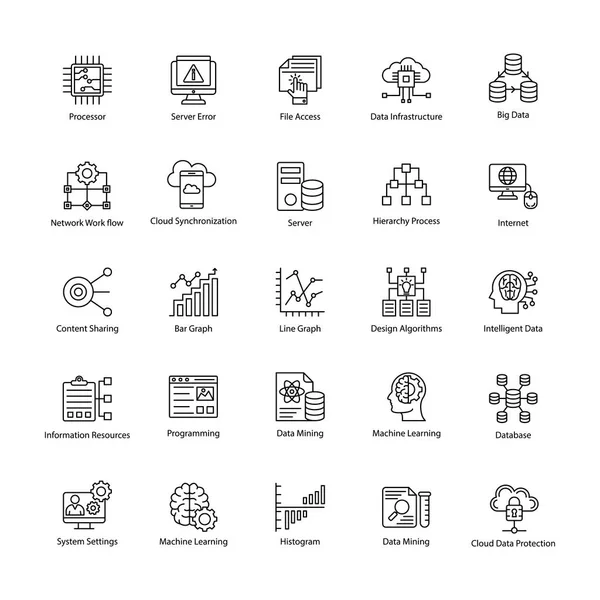 Serie Vettori Della Linea Scienza Dei Dati — Vettoriale Stock