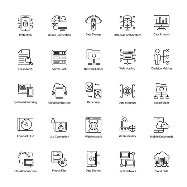 Iconos Línea Ciencia Datos — Vector de stock