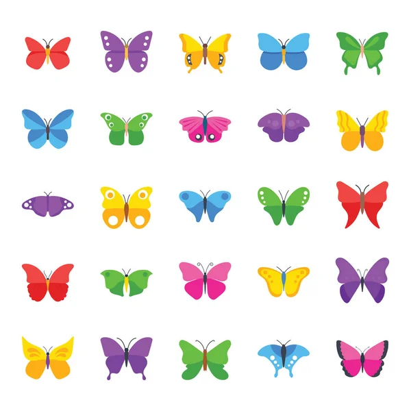 Kelebek tam tür düz simgeler