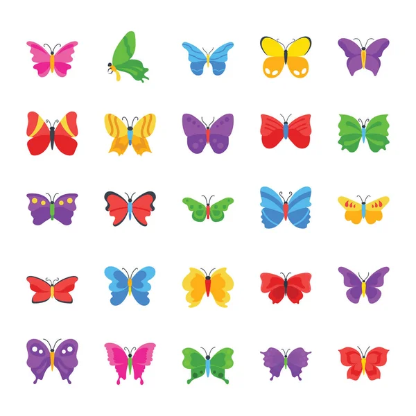 Kelebek ünlü türler düz simgeler