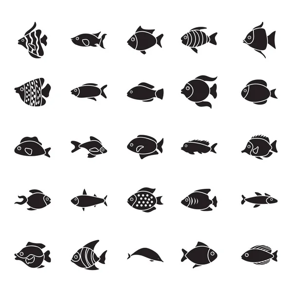 Collection Poissons Glyphe Icônes Vectorielles — Image vectorielle