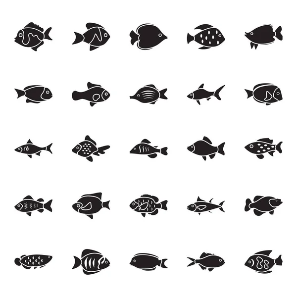 Poissons Glyphe Icônes Vectorielles — Image vectorielle