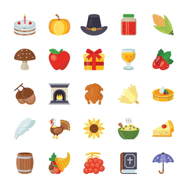 Şükran günü düz Icons Set