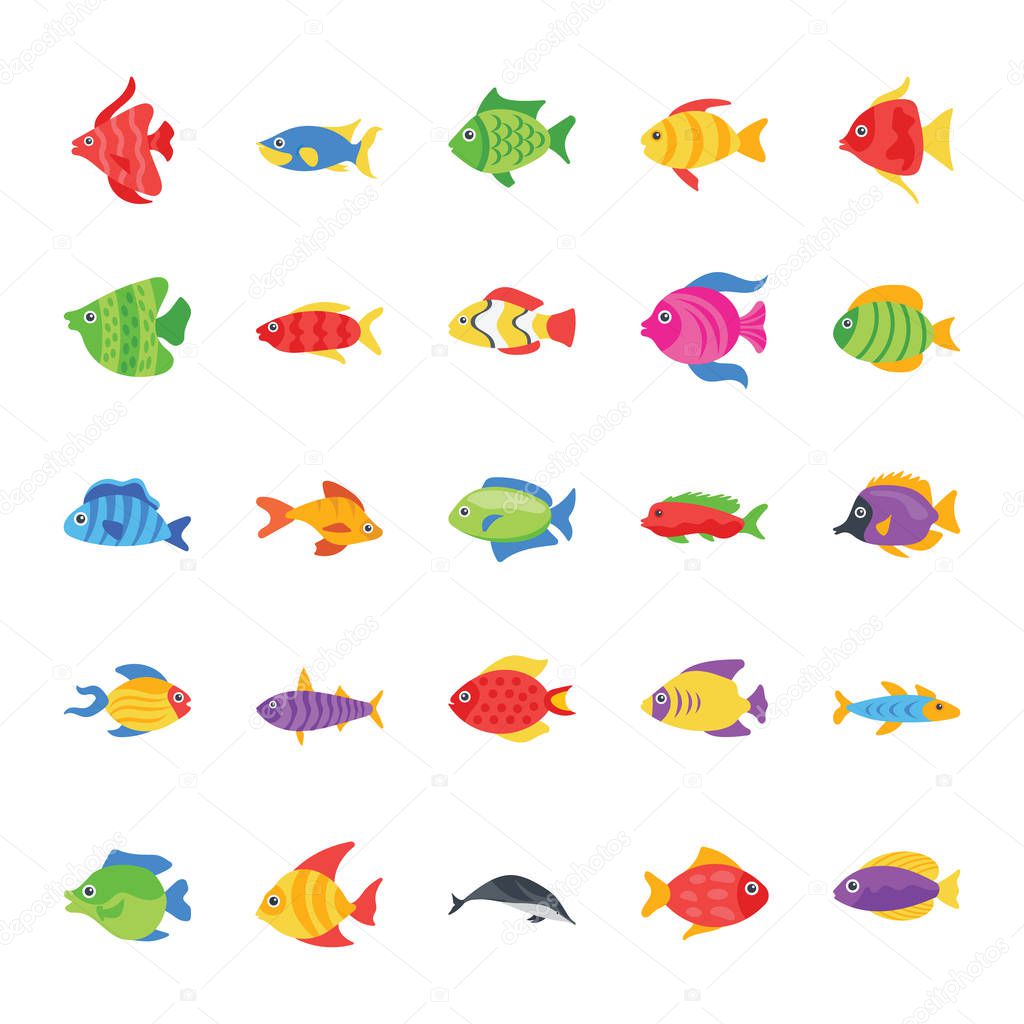 Fishes Flat Vector Icons