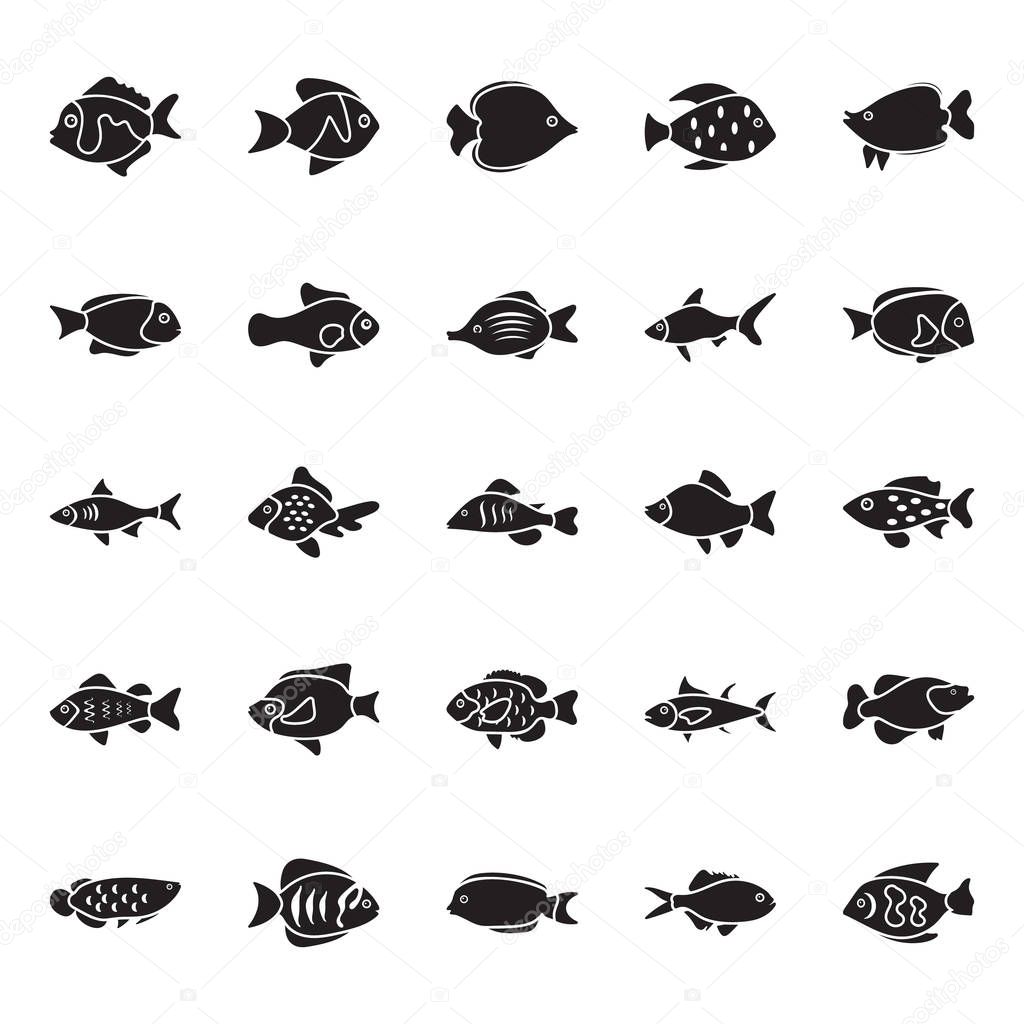Fishes Glyph Vector Icons