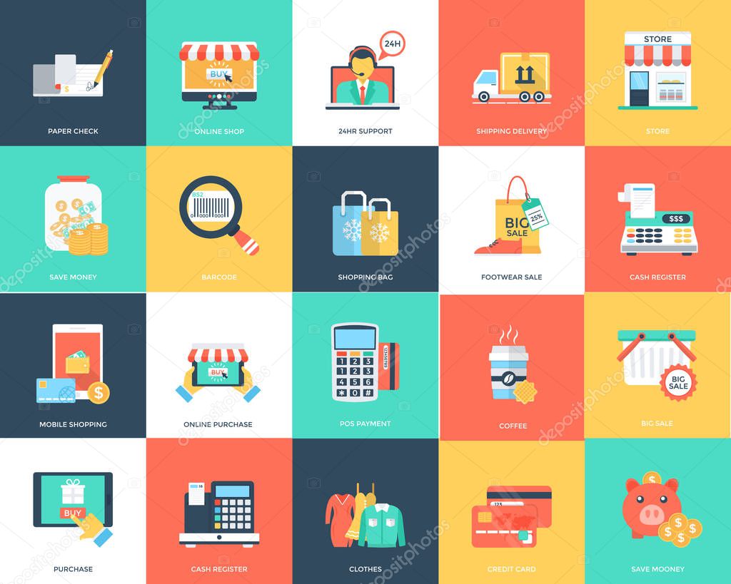 Flat Vector Icon Set of Shopping