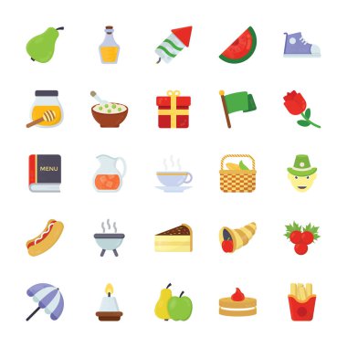 Gıda ve hediyeler düz simgeler 