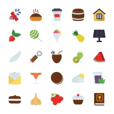 Gıda ve hediyeler vektör simgeler paketi 