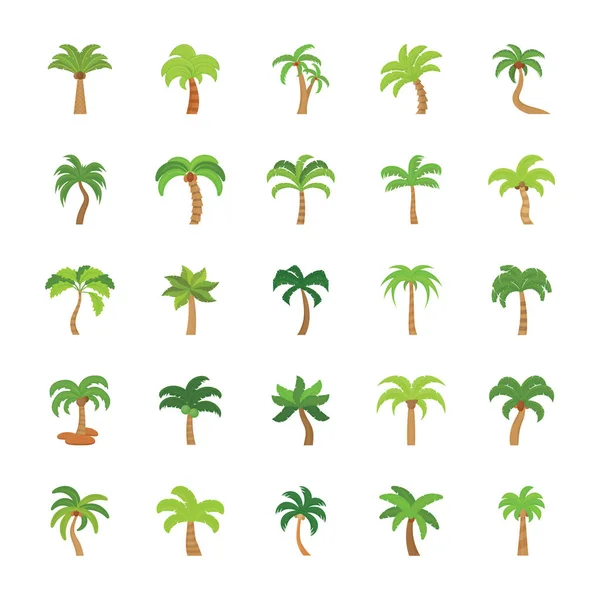 Flat Vector Icons Set Trees — Stock Vector