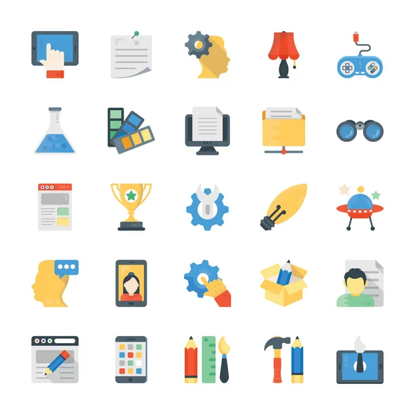 Conjunto Iconos Vectores Planos Proceso Creativo — Vector de stock