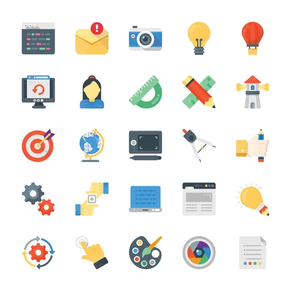 Conjunto Iconos Vectores Planos Proceso Creativo — Vector de stock