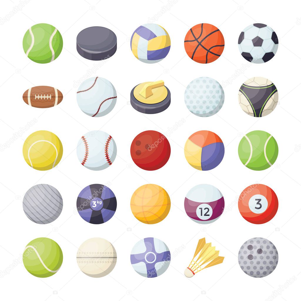 Sports Balls Flat Vector Icons Set