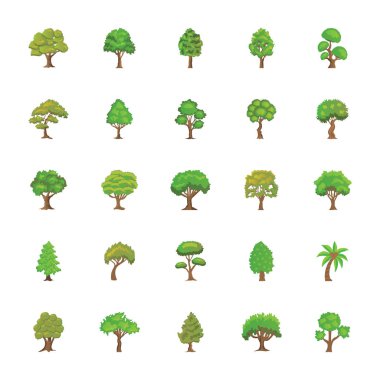 Ağaçlar düz Vector Icons Set