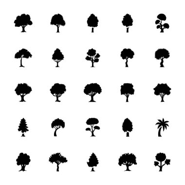 Ağaçlar glif Vector Icons Set
